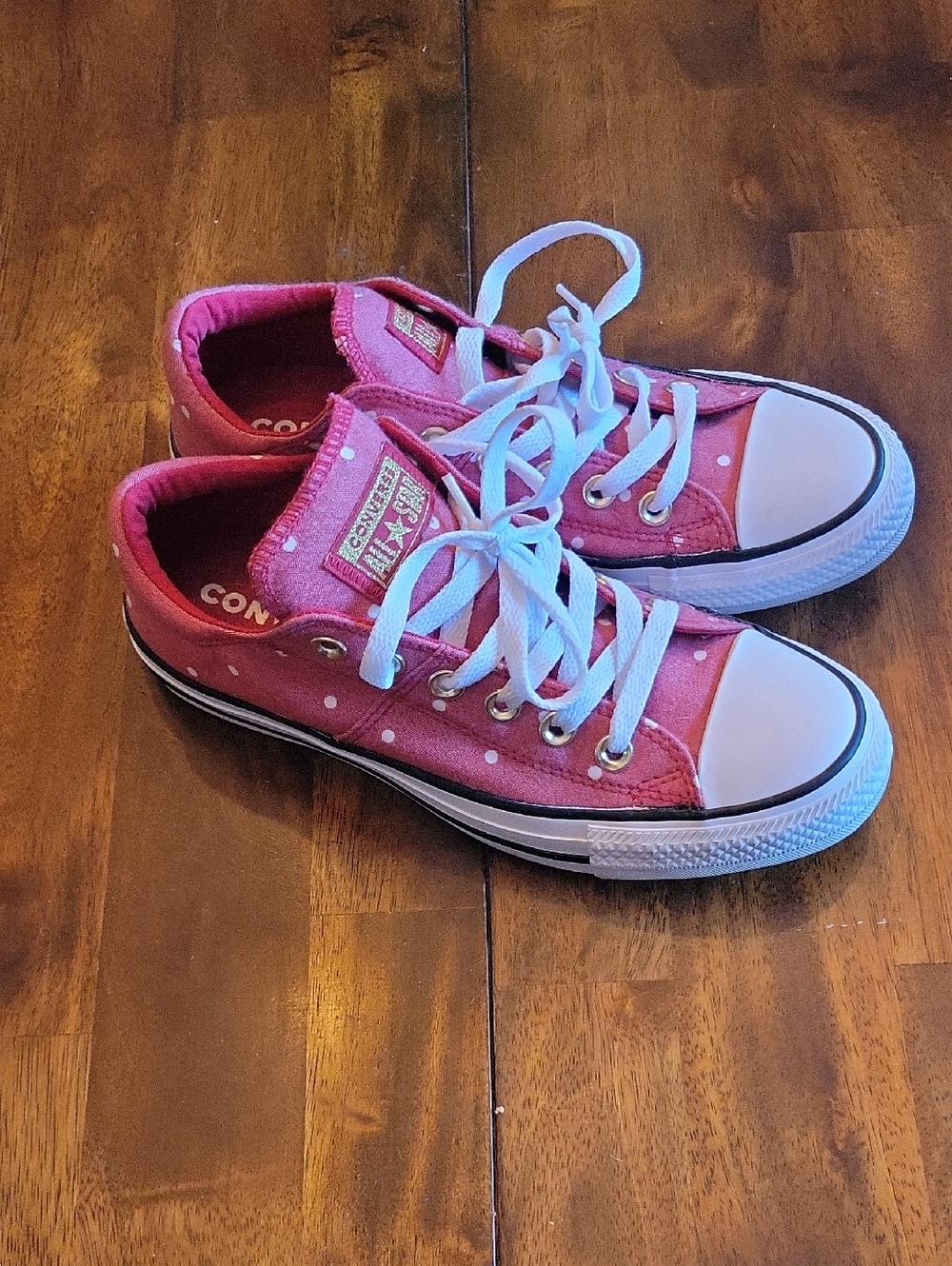 Converse Red and White Polka Dot Low Top Sneakers